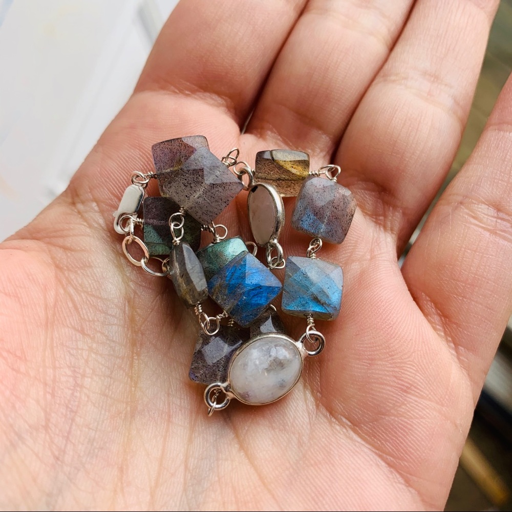Labradorite, Moonstone Gemstone Sterling Bracelet - Picture 3 of 7